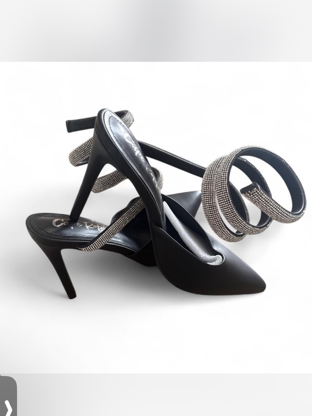 Cape Robbin Black Pointed Stiletto Heels with Crystal Wrap Straps